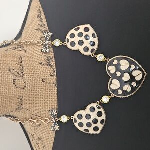 Betsey Johnson Heart Necklace Black White Bows Gold Tone Chain